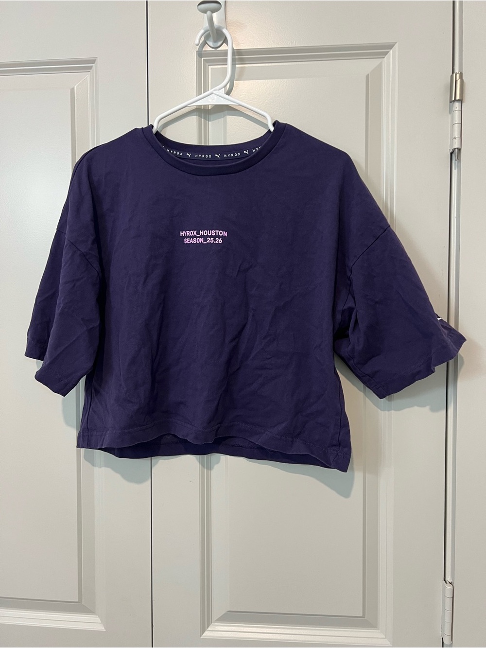 Puma hyrox Houston Short Sleeve Crop Tee in Dark Purple